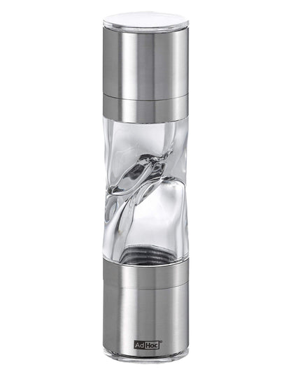AdHoc Mini Duo Salt and Pepper Mill - Salt & Pepper Grinders with Ultra-Sharp Grinding Mechanisms - Refillable Mills & Spice Shakers with Adjustable Grinding - Stainless Steel/Acrylic