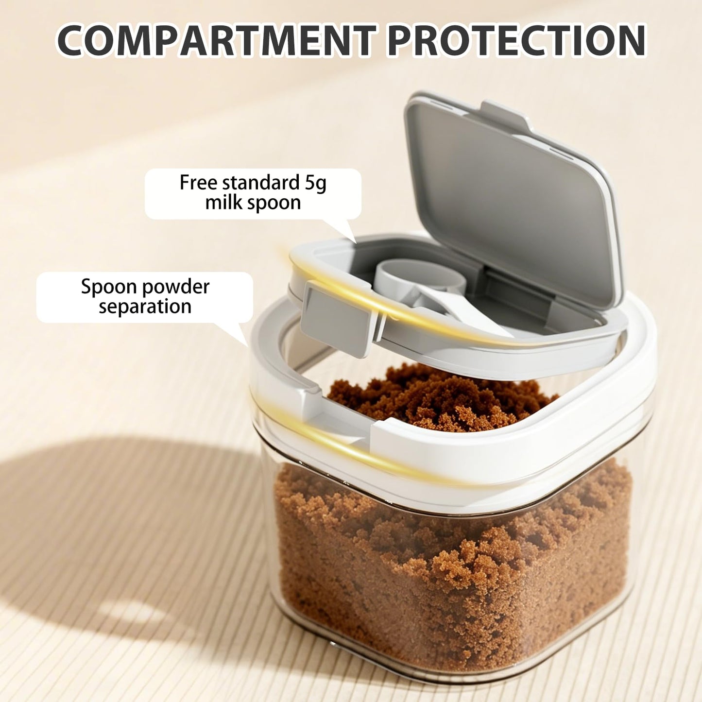 WHuaRunSen Sugar container with spoon, transparent milk powder jar, easy to clean, suitable for putting coffee, flour and sugar. (800 ml)
