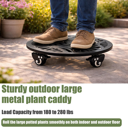 2-pack 16" Metal Plant Caddy with Wheels Extra-large Heavy-duty Rolling Plant Stands with Casters Wheeled Planter Dolly Pot Mover Rollers Rust-proof Round Garden Trolley Coaster for Indoor Outdoor