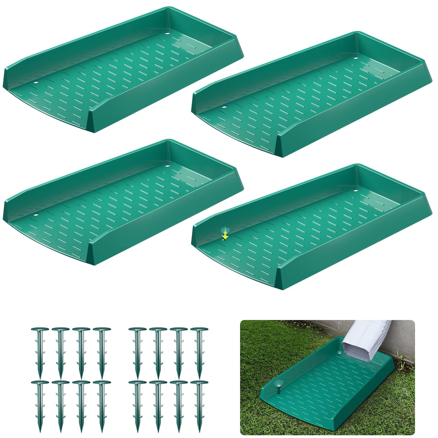 4 Pack Rain Gutter Downspout Extensions, 12” Extra-Wide Gutter Downspout Extensions for Water Drainage, Down Spout Extender, Drain Gutter Guard Diverter, Drainage to Protect House Foundations, Green