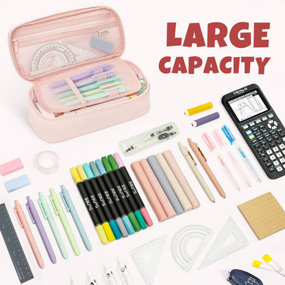 SUNEE Cute Pencil Case, Large Capacity Pencil Pouch, Big Storage Organizer for Stationery, Zipper Pen Bag,Back to School Supplies,Office Water-Repellent Nylon Pencil Bag for Teen Girls Boys,Light Pink