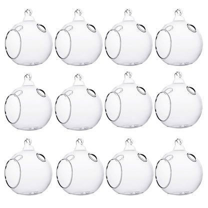 Ecosides Pack of 12 Hanging Glass Orbs Hanging Glass Globe Terrariums with 2 Side Hole for Candle Holder, TeaLight Holder Candlestick for Wedding Decor
