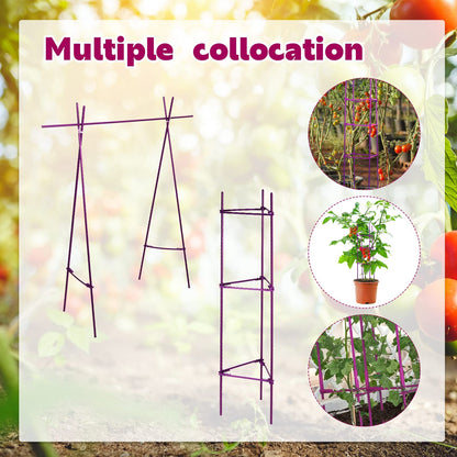 10 Packs Tomato Cages for Garden Support Up to 48" Tomato Plant Stakes Support with Adjustable Snap Arms Clips Plastic Coated Alloy for Outdoor Beans Potted Climbing Plant Supplies(Purple)