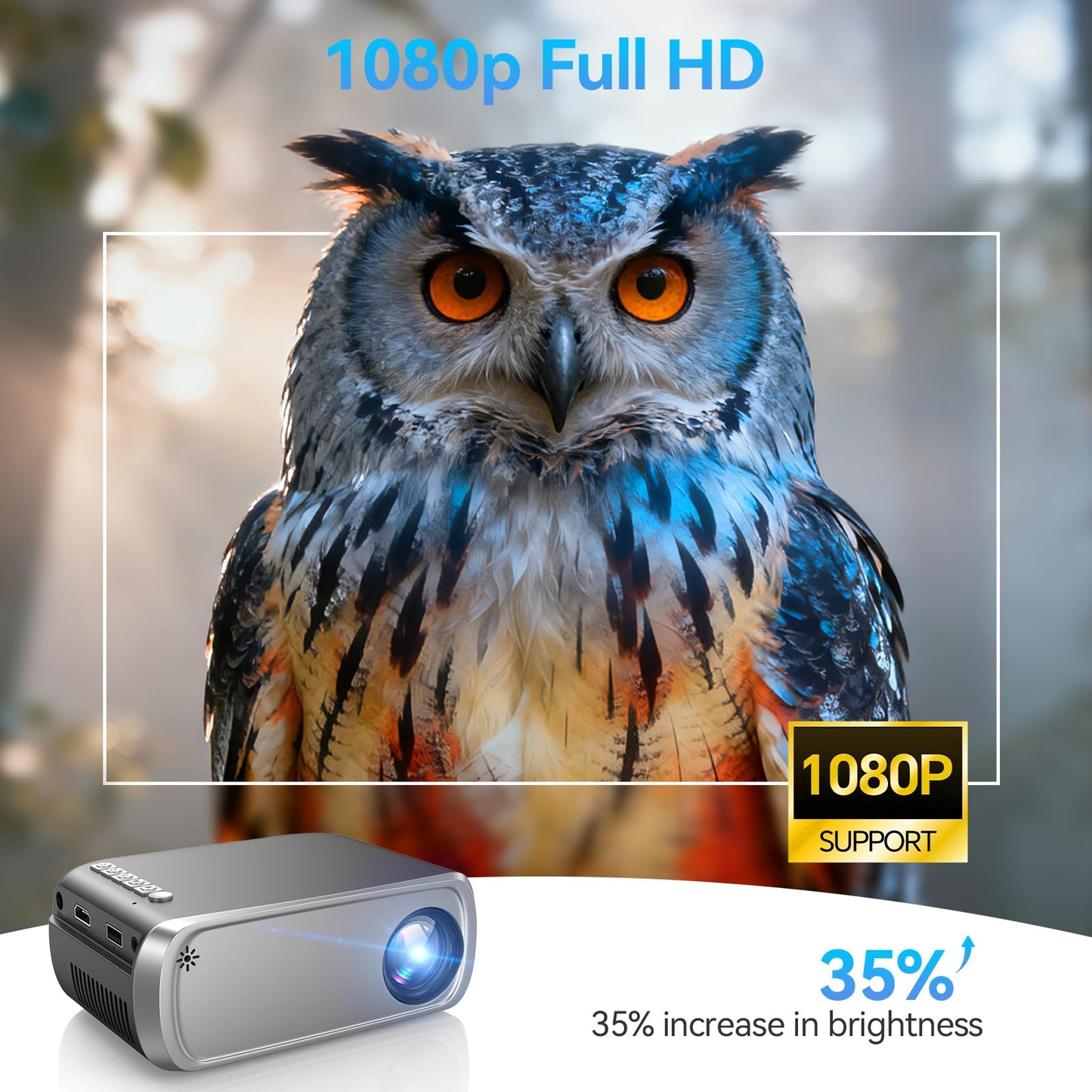 Mini Projector with Wi-Fi 6 and Bluetooth 5.4,Full HD 1080P Portable Projector Electric Focus,Projector for Bedroom Entertainment Smartphone/HDMI/TV Stick/Windows/USB