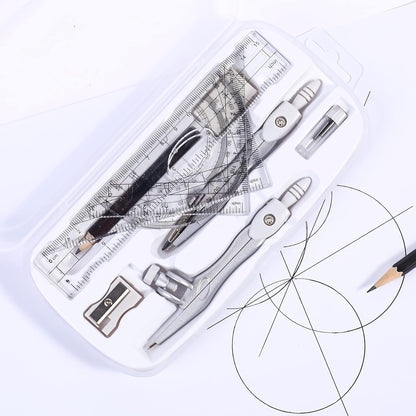 Math Geometry Kit Sets 10 Piece Student Supplies with Shatterproof Storage Box,Includes Rulers,Protractor,Compass,Eraser,Pencil Sharpener,Lead Refills,Pencil,for Drafting and Drawings（Grey）