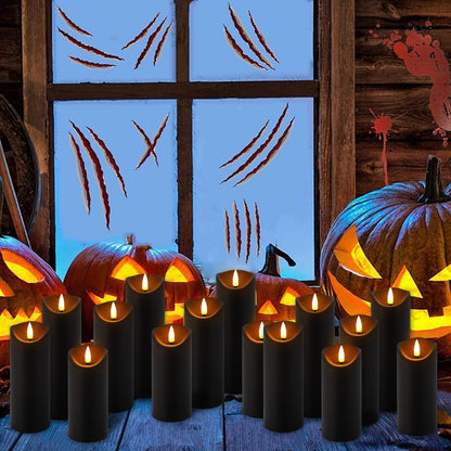 CAKETYCG 24 Pack Black Halloween Decoration Flickering Flameless Candles(D2.2 xH 5" 6" 7"), Battery Operated LED Pillar Candles with Remote Control and Timer,for Home Decor.