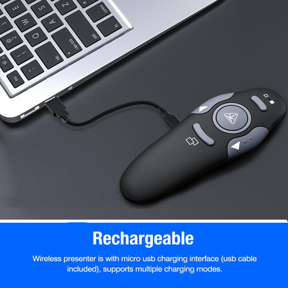 DinoFire Presentation Remote, RF 2.4GZ Rechargeable USB Slide Clicker for Powerpoint Presentation Presenter for Laptop/Computer/MAC