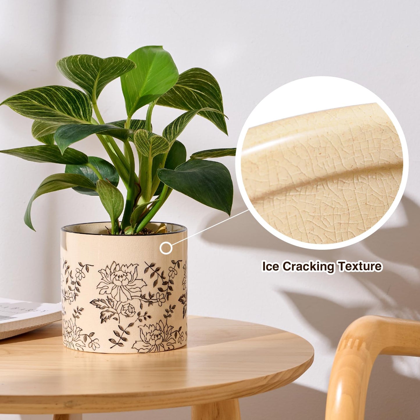 STHIE Indoor Ceramic Plant Pots with Drainage Holes 5 Inch Cute Succulent Flower Pots Small Orchid Planter Pots for Indoor Plants Garden Pots, Peony
