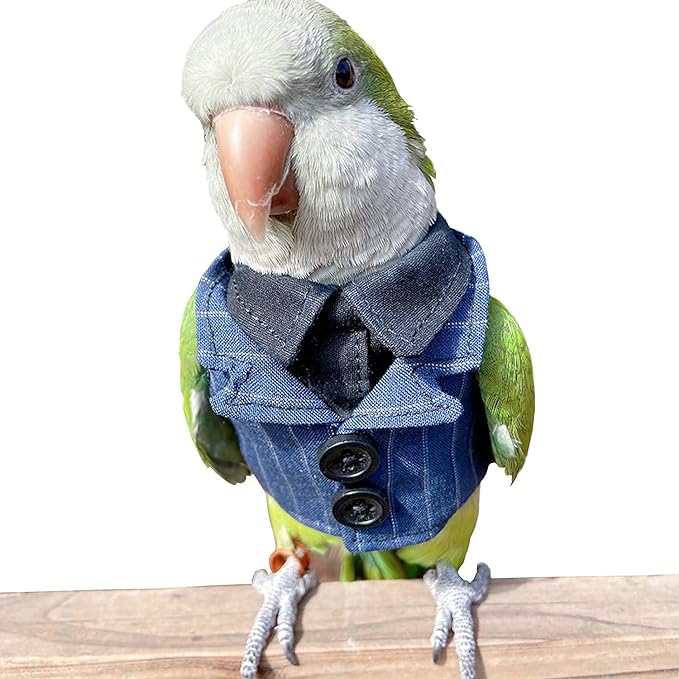 Bird Clothes Birds Flight Suit,Tuxedo Business Suit for Parrots African Greys Parakeet Cockatiel Sun Conure Christmas Party Birthday Cosplay Photo Prop Small Animals Apparel (2M,Denim Suit)