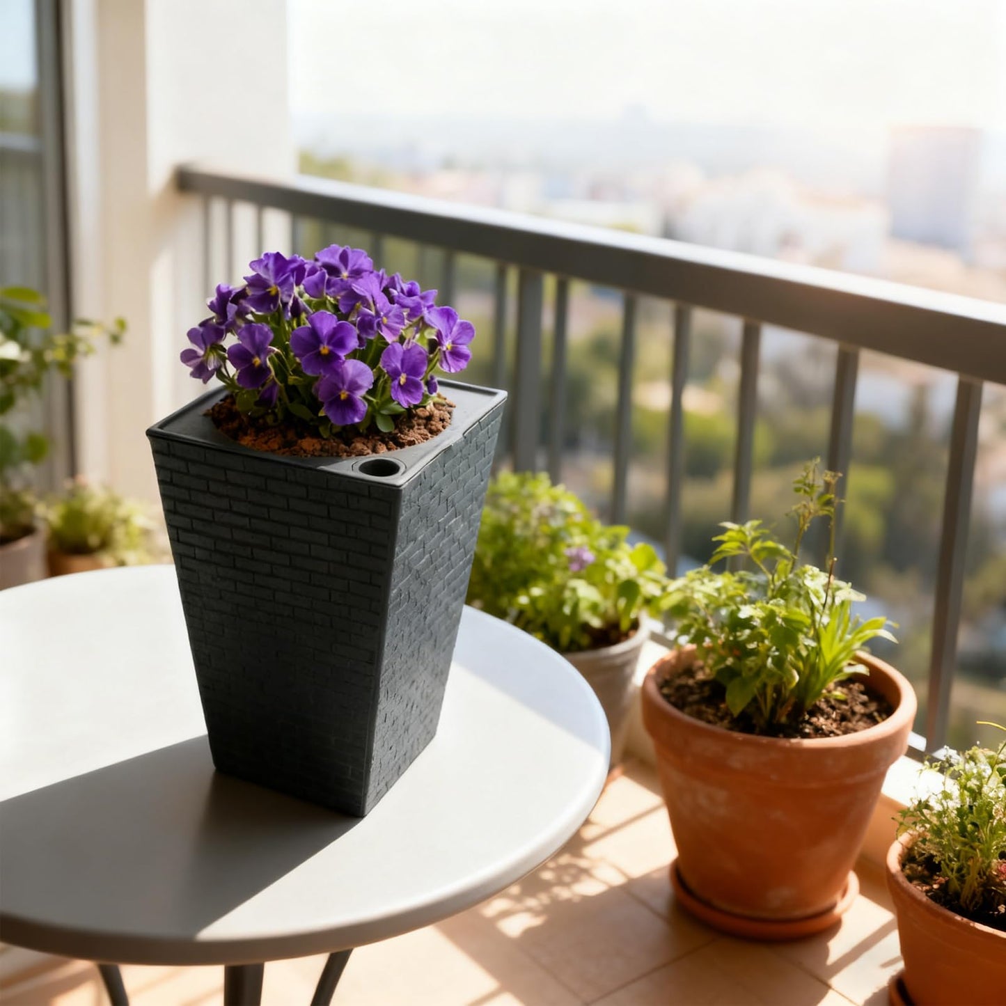 HOZEON 3 PCS Self Watering Plant Pots, 10.7x6.9 inch Square Flower Pots, Tall Self Watering Planters for Indoor and Outdoor Plants