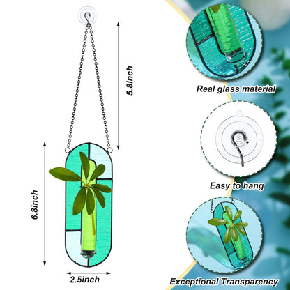 Yiyiring 2 Sets Stained Glass Window Hanging Propagation Window Propagation Stations Planters with Glass Tubes and Chain Terrarium Wall Plant Holder Decor for Living Room