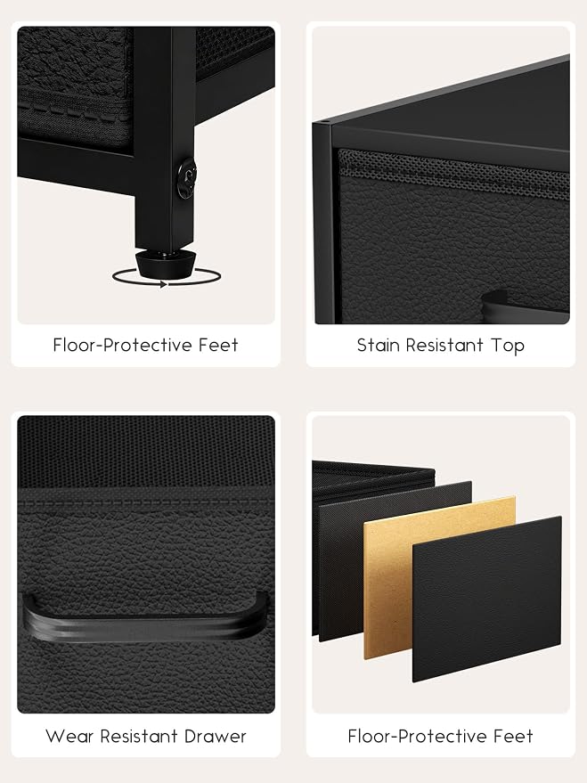 Homsorout 2 Drawers for Closet -Small Fabric Dresser Closet Storage | 1 Pack Black, Stackable Storage, Wooden Top & Metal Frame, Closet Drawer Units, For Bedroom, Dorm, Living room