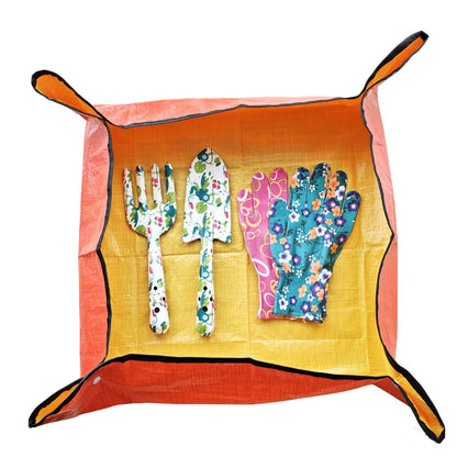 Printed Floral Garden Tool Set,Aluminum Garden Tools Set, Heavy Duty Gardening Tool Kits,4 Pcs Gardening Tools with Trowel, Rake, Garden Gloves&Repotting Mat,Ideal Gift for Women