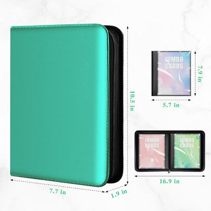 Jumbo Card Binder – Oversize Ringless PU Leather Collector Card Binder with 60 Card Holders, Premium Storage Album for Game Cards (5.7'' x 7.9''), Aqua Blue