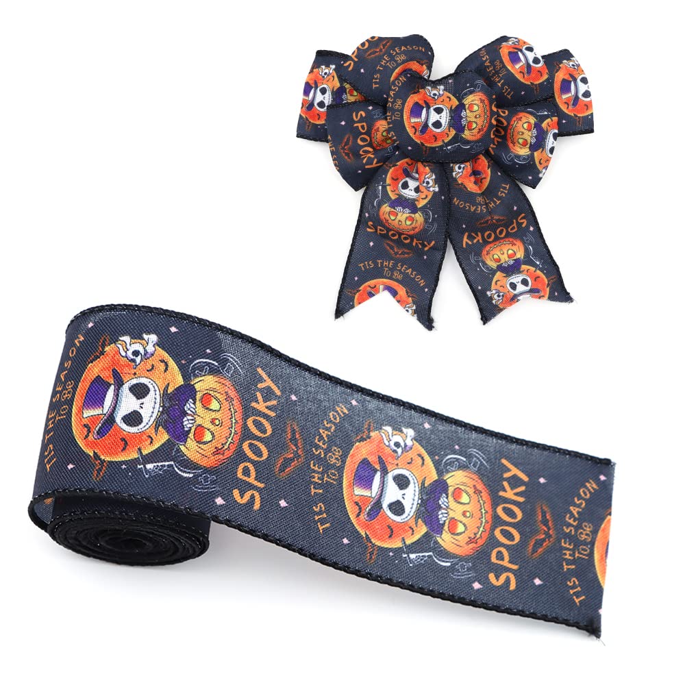 6 Rolls Nightmare Before Christmas Wired Ribbon 1.5" & 2.5" - Halloween Jack Skellington Sally Ribbon with Pumpkin/Spider/Bat/Patterns for Fall Halloween Christmas Decor, Wreath Bows, Gift Wrapping
