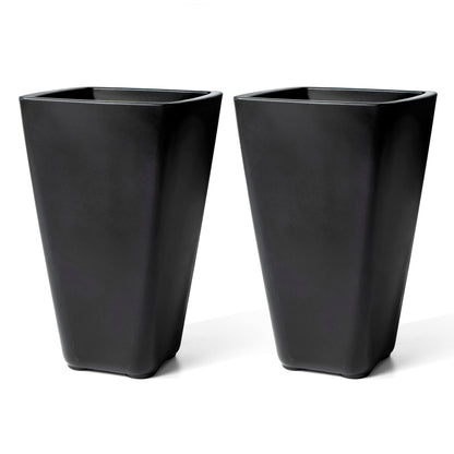 Step2 Bridgeview Tall Square Planter, Large Planters for Outdoor Plants, Gardening and Flower Pot for Patio or Porch, Efficient Drainage, Durable Plastic, Onyx Black, 2-Pack