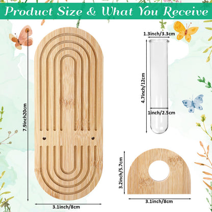 Beeveer 4 Sets Hanging Plant Propagation Stations Bamboo Wood Wall Mounted Test Tube Vase Rustic Decorative Glass Planter Holder Gift for Women Plant Lover Hydroponic Flowers Home and Office Decor