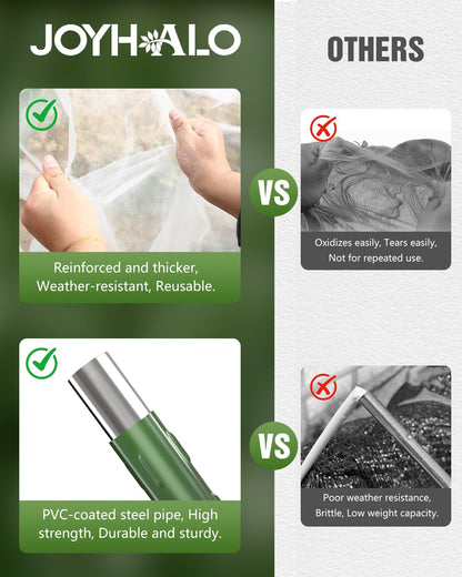 joyhalo Garden Netting for Raised Beds, 6 Sets Garden Hoops with for Raised Beds 10x30 Ft Garden Net, Bird & Cicada Net for Trees, Garden Mesh Netting for Greenhouse, Vegetable, 18 Clips Included
