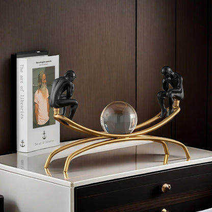 XINDAM Elegant The Thinker Thinking Man Statue with Crystal Ball Decorative Home & Office Figurines Home Office Display Craft Living Room Decor Ornaments for Tabletop