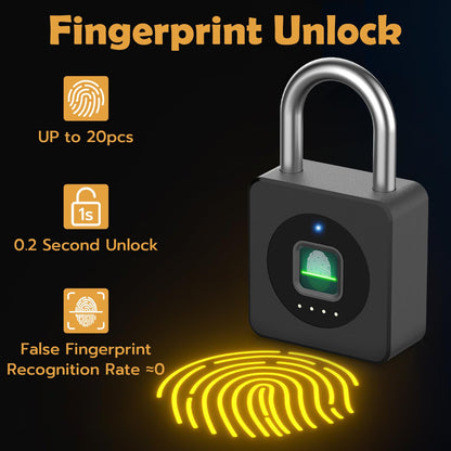 Pothunder Fingerprint Padlock, Fingerprint Lock with APP, Padlock with Keyless Biometric, Smart Padlock Waterproof Suitable for Gym, Locker, Gates, Fence and Storage, YL-P6BF