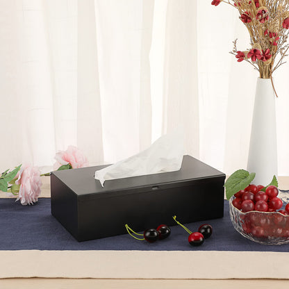 Sumnacon Rectangular Tissue Box Cover - Stylish Stainless Steel Tissue Box Holder, Modern Metal Facial Tissue Holder for Dresser Table Night Stand Bathroom Vanity Home Office Bar Decor, Black