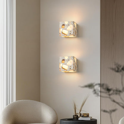 PLSDH Modern Terrazzo Wall Sconce, Handmade Natural Stone Wall Light Fixture, LED wall sconces, Warm Light, Vanity Lamp for Living Room, Bedroom, Hallway, Kitchen Island 6.3in