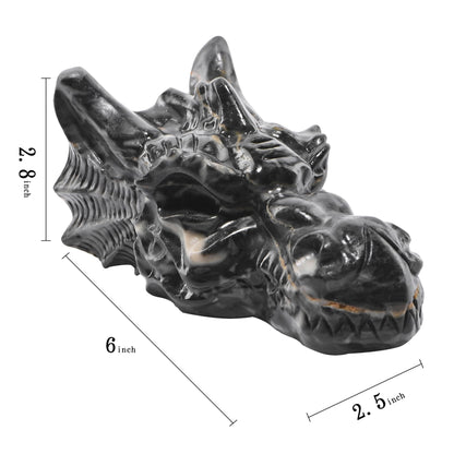 Bmuafry 6''Natural Dragon Head Crystal Skull Head Hand Carved Reiki Healing Stone Statue Healing Home Office Art Room Decoration (Picasso Stone, 6inch)