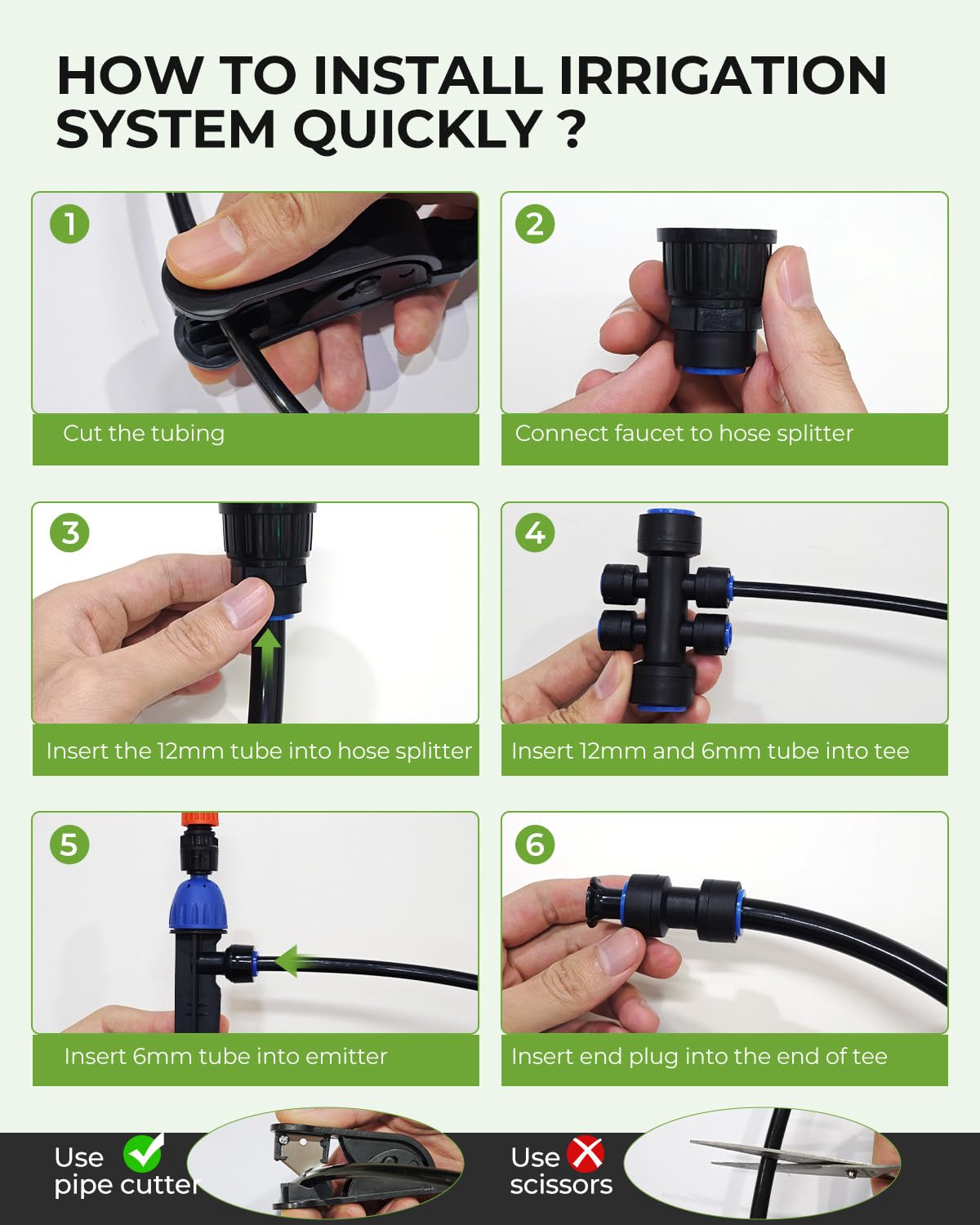 MYMULIKE Drip Irrigation System, 1/2" Main Pipe & 1/4" Branch Pipe, Adjustable Drip Emitters, Automatic Irrigation Kit Garden Watering System for Flower Bed, Raised Beds, Lawn, Greenhouses