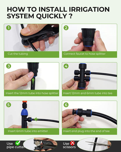 MYMULIKE Drip Irrigation System, 1/2" Main Pipe & 1/4" Branch Pipe, Adjustable Drip Emitters, Automatic Irrigation Kit Garden Watering System for Flower Bed, Raised Beds, Lawn, Greenhouses