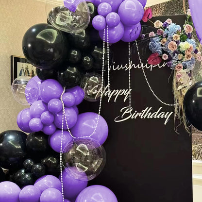 MOXMAY Purple and Black Balloons Garland Arch Kit, 151Pcs Latex Balloons Different Sizes 18 12 10 5 inch for Birthday, Graduation, Baby Shower, Wedding, Retirement, Halloween Party Decoration