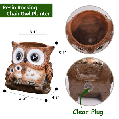 Saysmile Unique Owl Plant Pots Indoor, Cute Small Succulent Pots with Drainage Hole, Rocking Chair Planters for Outdoor Indoor Plants, Resin Flower Pot for String of Pearls, Gift Ideas for Mother