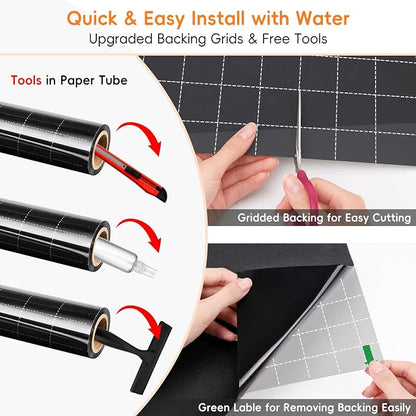 Blackout Window Privacy Film, Removable Window Cover Static Cling, Darkening Light Heat Blocking, Window Tint for Home Garage Bedroom Day Sleep, Black 23.6 Inch * 78.74 Inch