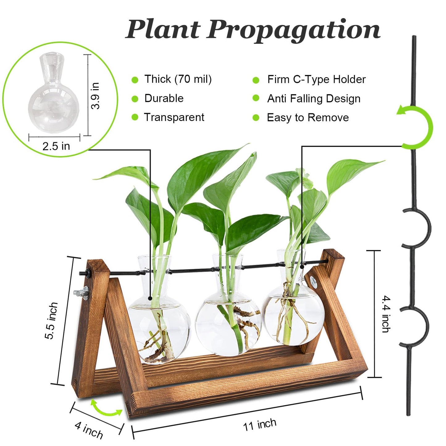 Renmxj Plant Propagation Stations with Wooden Stand & 3 Glass Bulb Vases - Plant Terrarium for Indoor Plants, Home Office Desk Decor, Gardening Gifts for Women Mom, Birthday Gifts for Plants Lovers