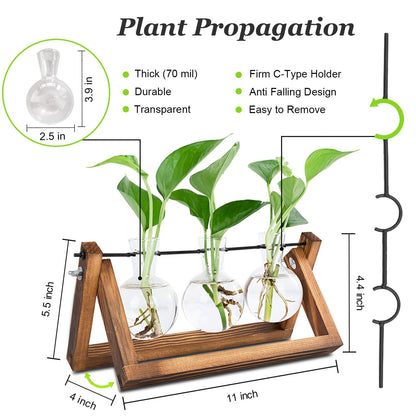 Renmxj Plant Propagation Stations with Wooden Stand & 3 Glass Bulb Vases - Plant Terrarium for Indoor Plants, Home Office Desk Decor, Gardening Gifts for Women Mom, Birthday Gifts for Plants Lovers