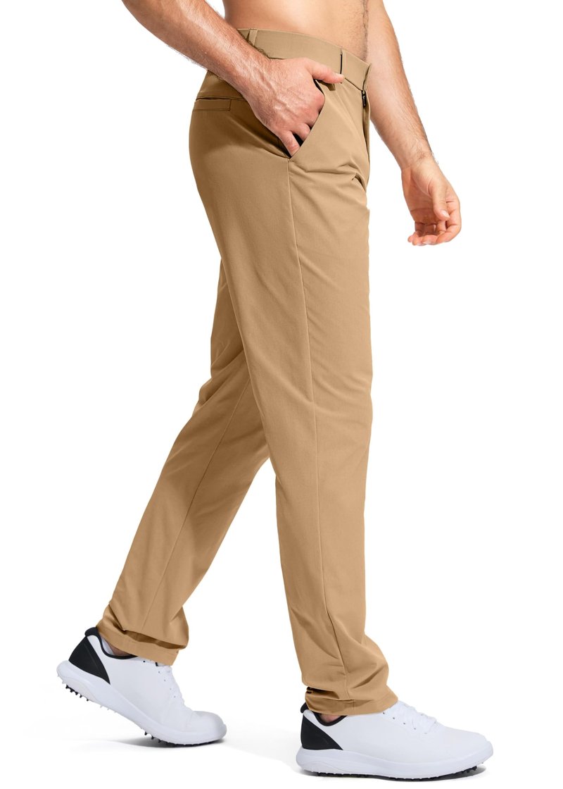 Pudolla Men's Golf Pants Mens Dress Pants Stretch Work Pants 32 Lightweight Quick Dry Slacks Casual Trousers with Pockets(Dark Khaki 38Wx32L)
