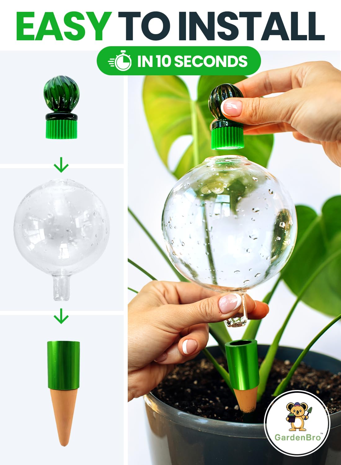16 Oz Plant Watering Globes for Indoor Plants with Terracotta Self Watering Planter Insert - Hand-Blown XL Glass Globes - Automatic Indoor Planter Waterer, Gift Idea for Gardeners [1, Clear]