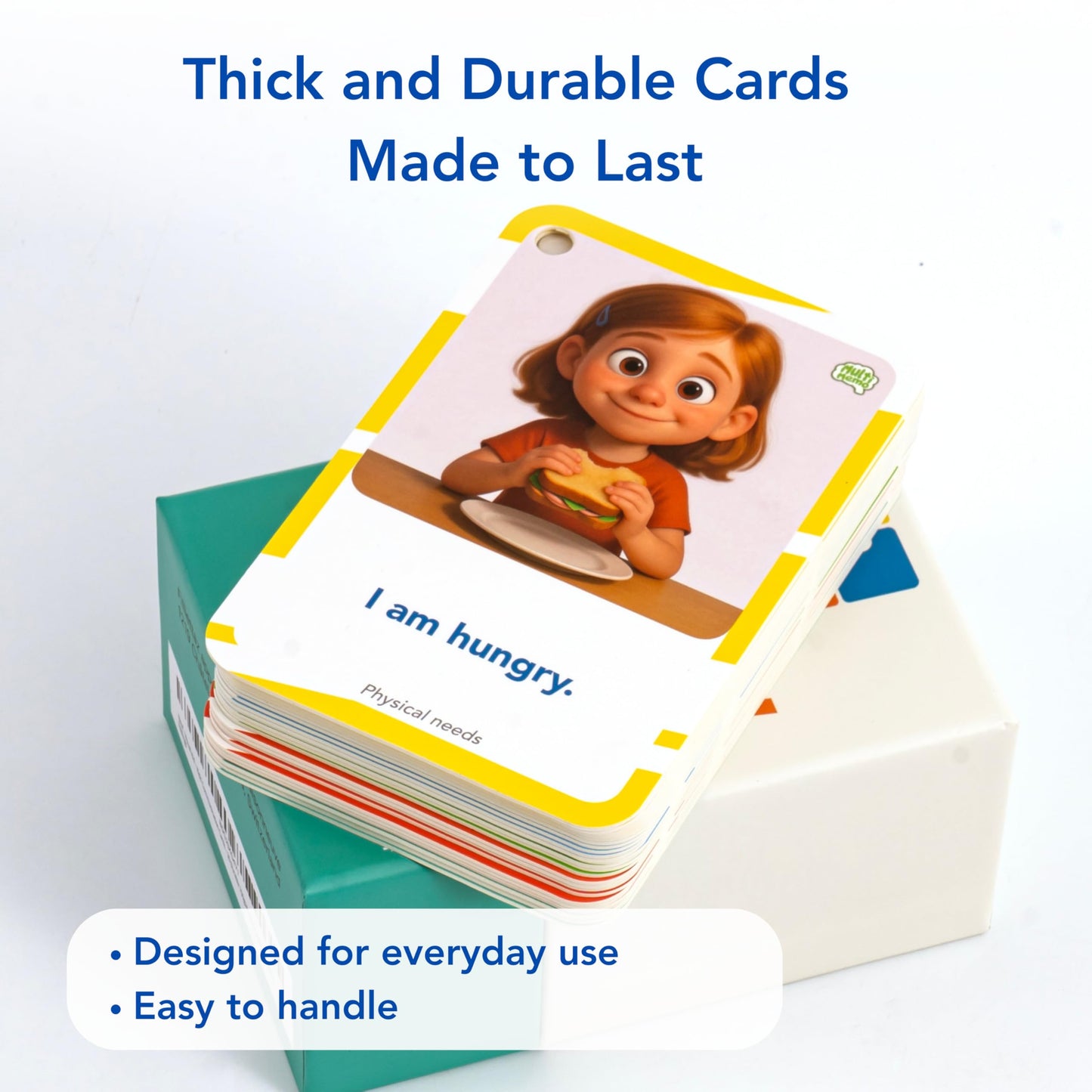 Visual Aid – Kids’ Communication Cards – 30 Durable 700gsm Flashcards for Needs & Feelings