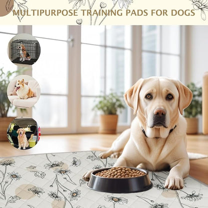 IEUUMLER Washable Pee Pads for Dogs, 2 Pack Non-Slip & Waterproof Whelping Pad, Reusable Puppy Potty Training with Fast Absorbent for Playpen EU007 (Beige Daisy, 31"X36"-2pcs)