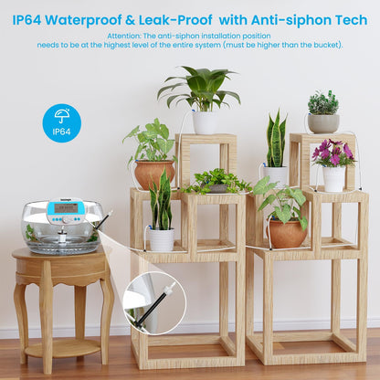 Sainlogic Automatic Plant Waterer for 15 Potted Plants, Smart Self Watering System with Humidity Monitor Display，Deep Root Irrigation, IP64 Programmable Timer for Vacation, Travel, Indoor Garden