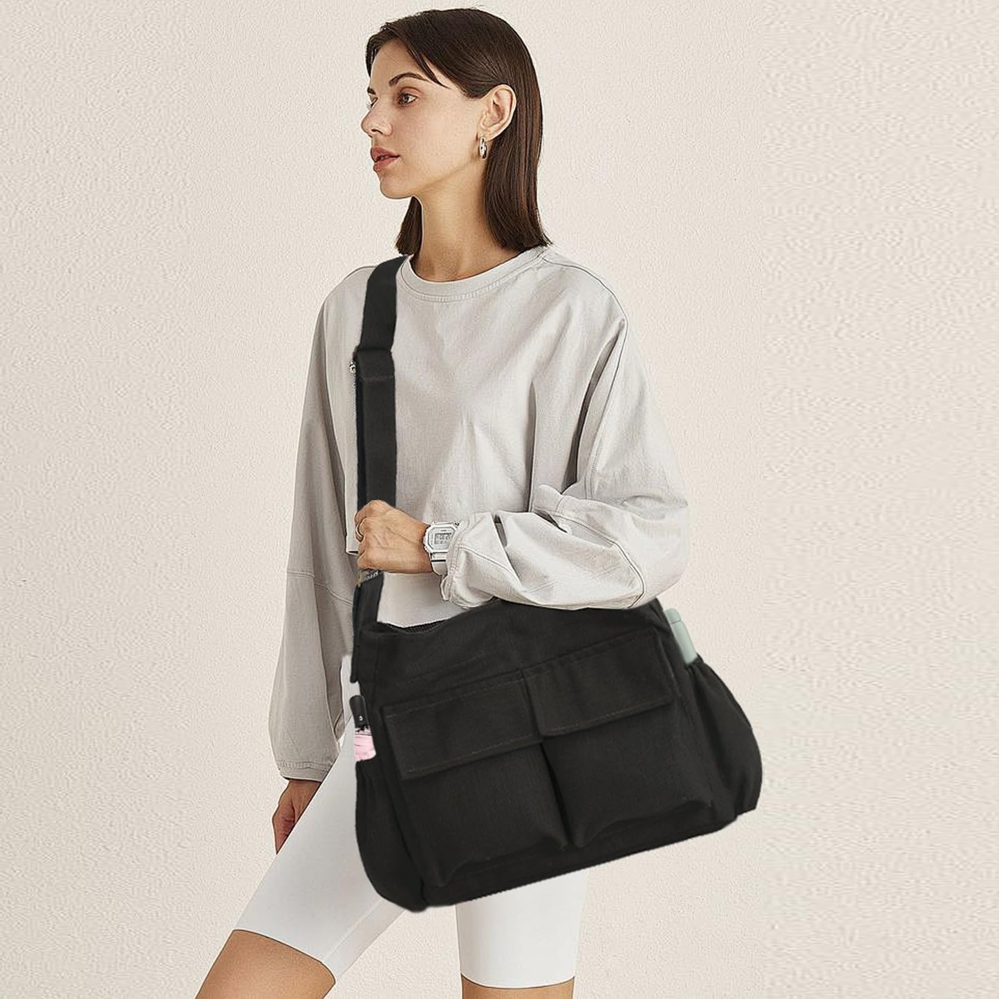 VODIU Canvas Messenger Bag Large Hobo Crossbody Bags for Women,Men, Shoulder Tote Handbags with Laptop Pocket Black