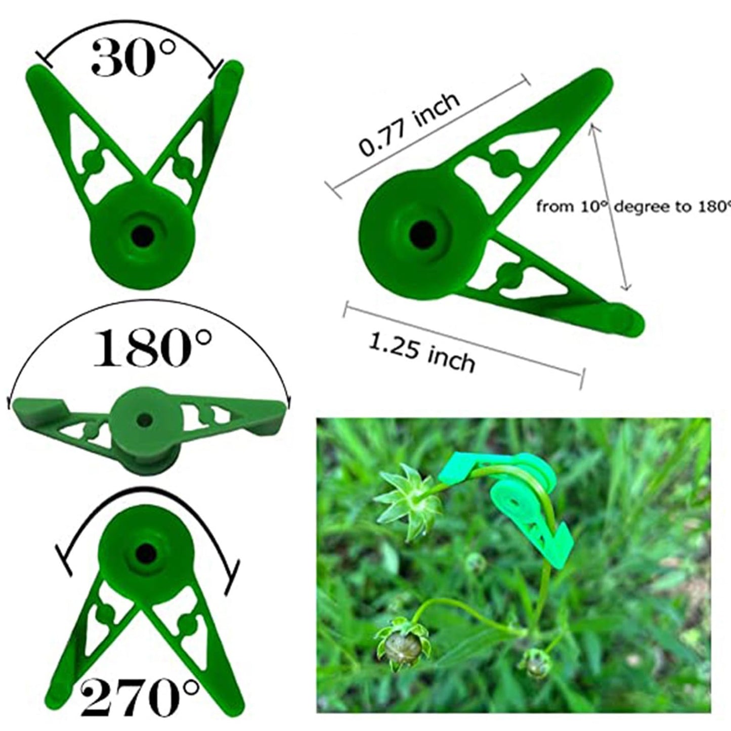 120 Pcs 360 Degree Adjustable Plant Clips VOVCAMLS Plant Trainer Plant Support Clips 360 Degree, Plant Stem Trainer for Bending Plant Stems and Changing The Growing Direction (60* Green, 60* White)