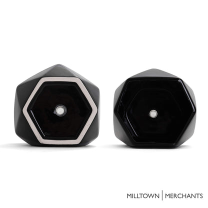 Milltown Merchants Succulent Wall Planters - Wall Vases - White Ceramic Wall Mounted Planters - Succulent Plant Pots - Hanging Vases for Living Wall (2 Pack/Geometric/Black)