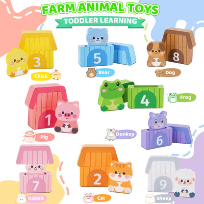 Montessori Wooden Farm Animals Toys for 1 2 3 Year Old Toddlers - Counting, Matching & Sorting Fine Motor Games, 1st Birthday Gifts for 1-2 Years, Learning Toys for Baby Boys Girls Age 12-18 Months