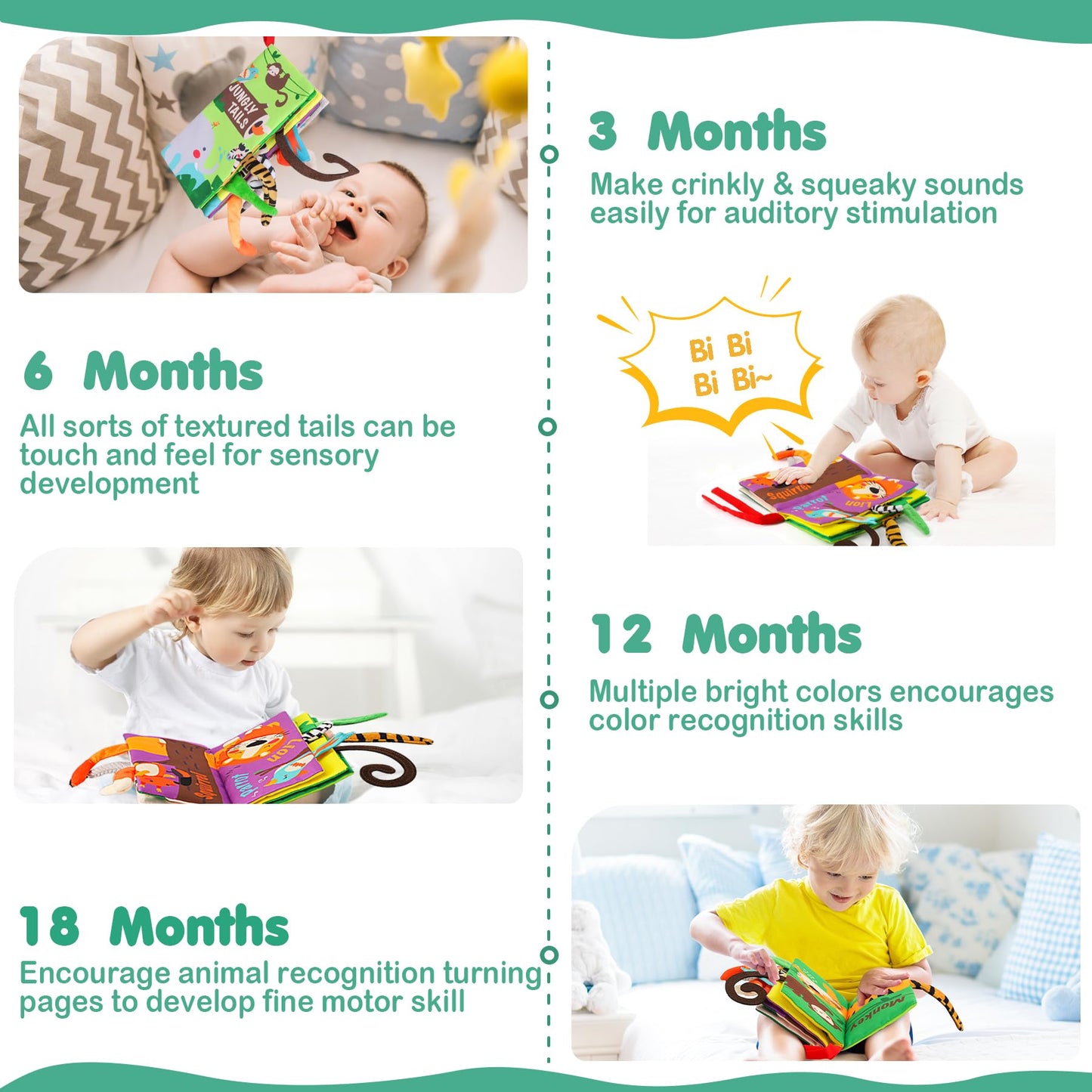 beiens Baby Books Toys, Touch and Feel Crinkle Cloth Book for Infant Baby 0-3-6-12-18 Months, Early Development Interactive Stroller Soft Toys, Easter Basket Essentials Shower Gifts for Boys Girls