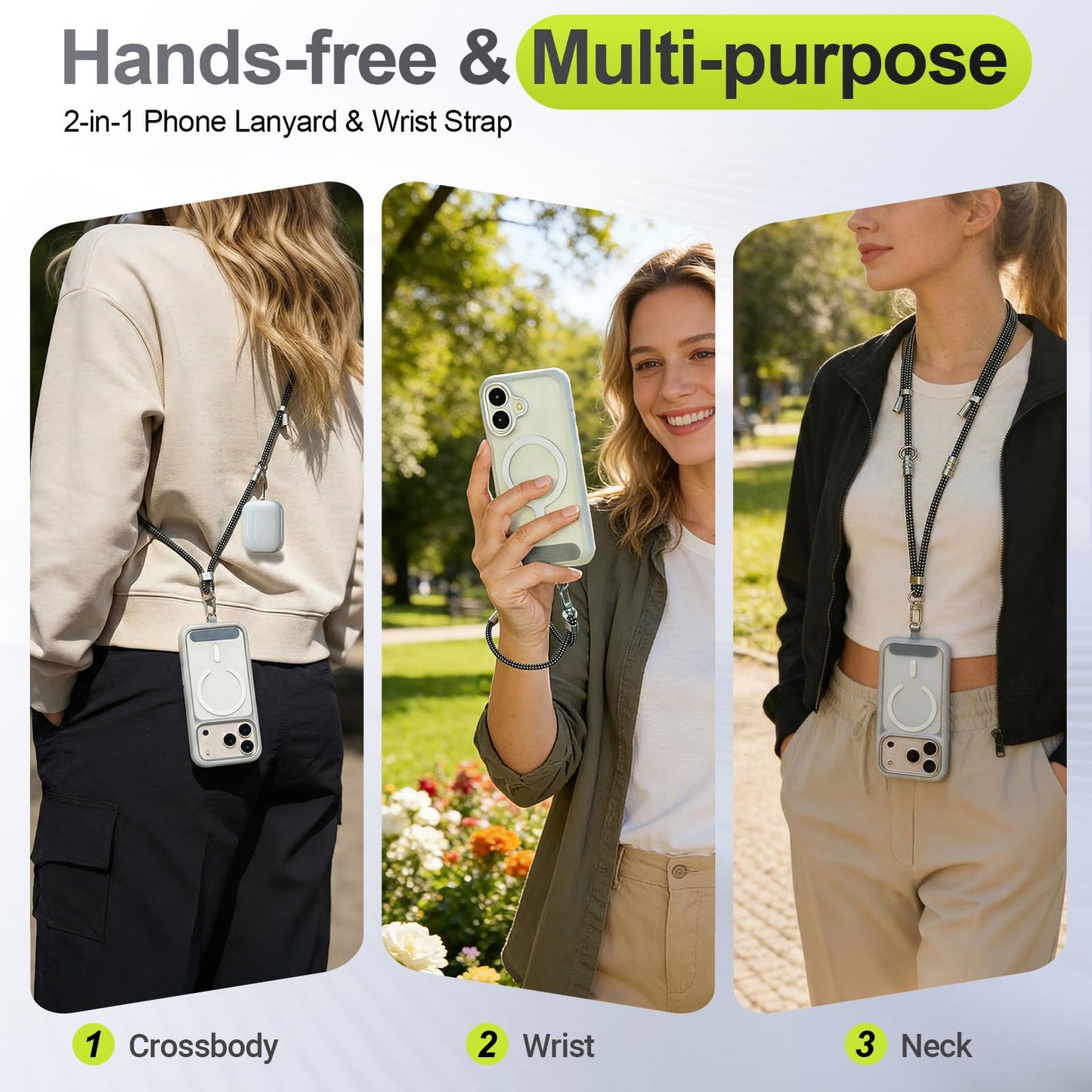 ZOYTONE Phone Lanyard & Phone Wrist Strap, 3 in 1 Adjustable Anti Theft Phone Strap for Cell Phone Lanyard, Convertible Crossbody Strap with Locking Knob for Travel Hiking Cycling Climbing (Black)