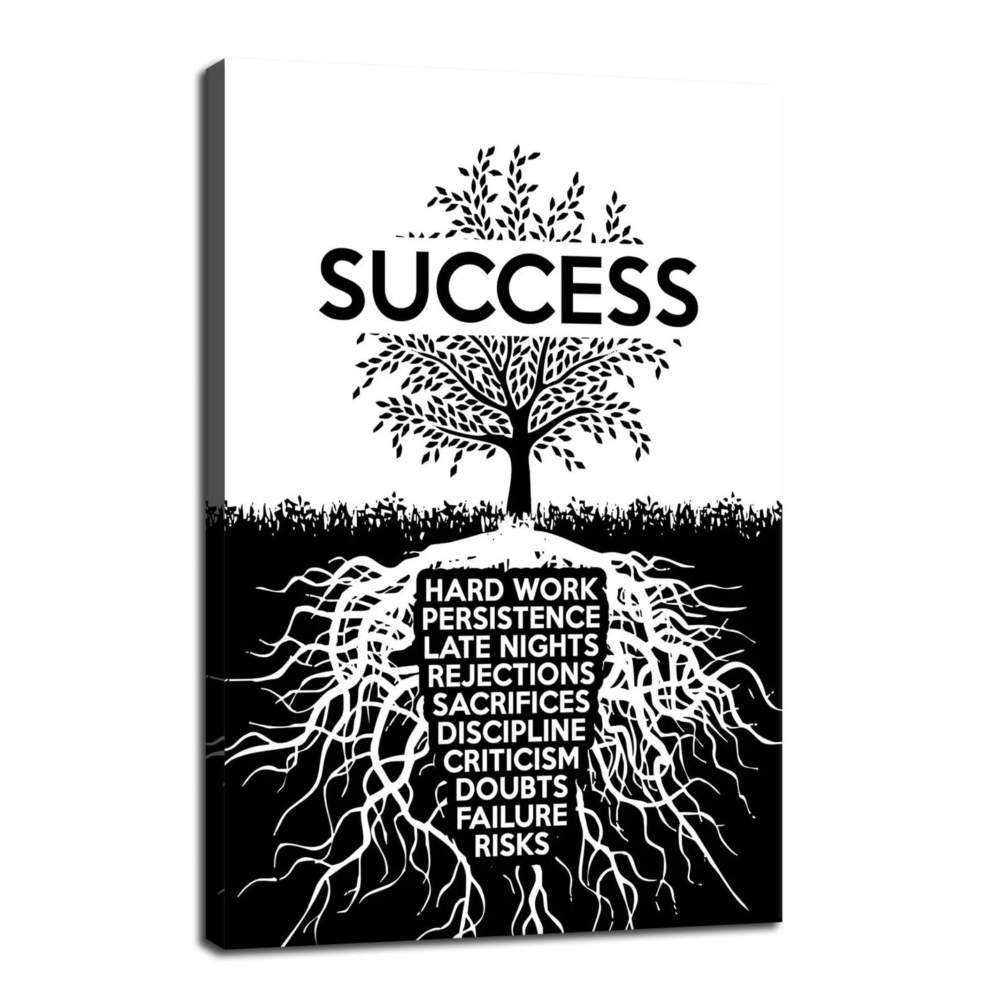 Inspirational Success Tree Wall Art Painting Canvas Entrepreneur Quotes Posters Prints Artwork Motivational Office Gym Decoration Frame[12''W X 18''H]