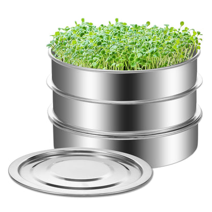 Zuxmvot Sprouts Growing Kit Stainless Steel, Stackable Seed Sprouting Tray, Stainless Steel Seed Sprouting Kit, Seed Sprouter Kit for Beans Peas Broccoli Alfalfa Seeds Wheat Grass (8 in)