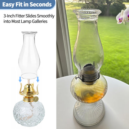 Oil Lamp Chimney Replacement, Clear Hurricane Glass Shade with Wave Style, 3-Inch Base for Kerosene Lamps