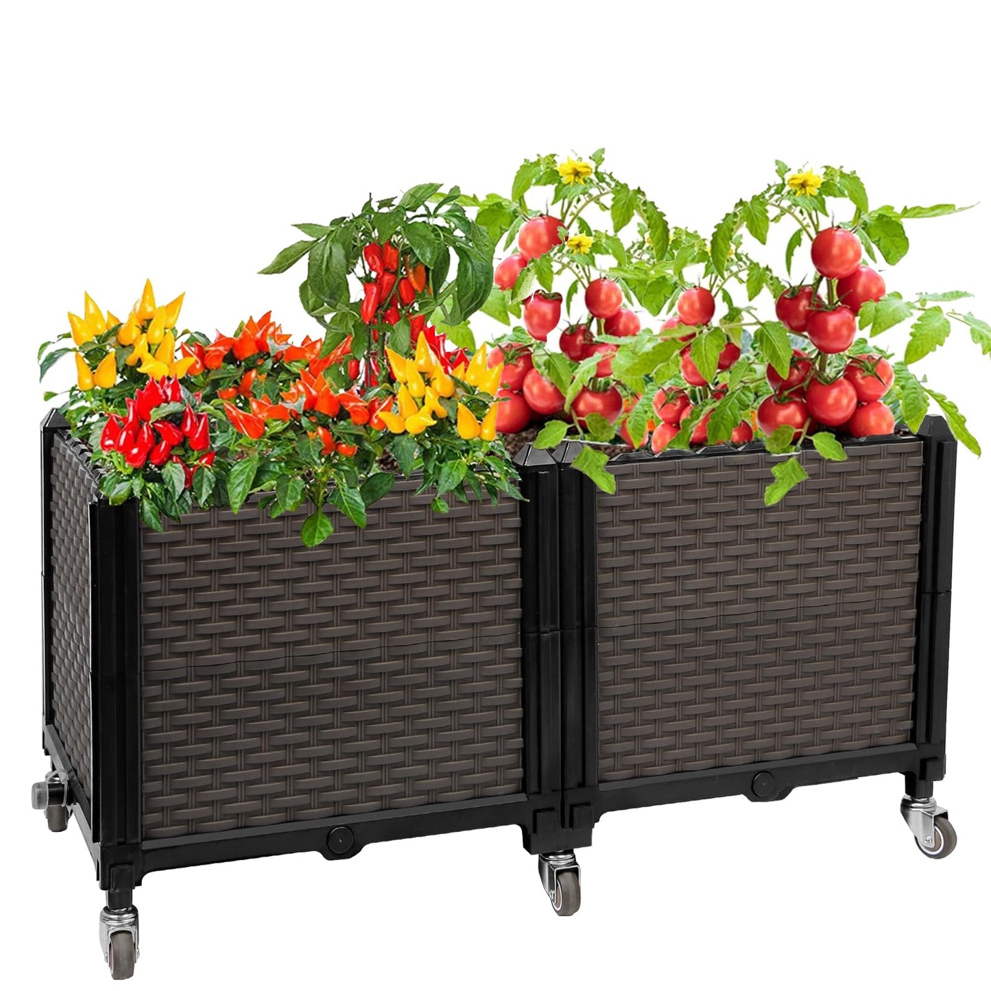 Ciao Stilista Raised Plant Box with Wheels 31.5"x15.7"x16.1", Raised Beds for Gardening Self Watering, Durable Metal Lockable Casters, Rectangular Garden Planter Perfect for Garden Patio Balcony Deck