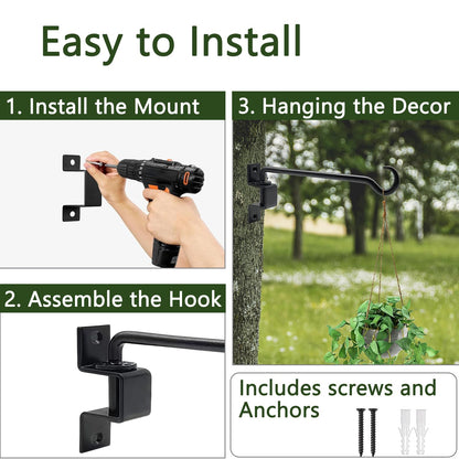 jinsuozhi 12 Inch Metal Hanging Plant Holder, 2 Pack Swivel Plant Hangers Outdoor Heavy Duty, Plant Wall Hanger, Plant Hanger Bracket, Outside Plant Hook for Hanging Flower Baskets, Black